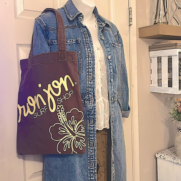 Ron Jon Surf Shop Vintage Brown Yellow Canvas Tote Bag - Picture 1 of 6